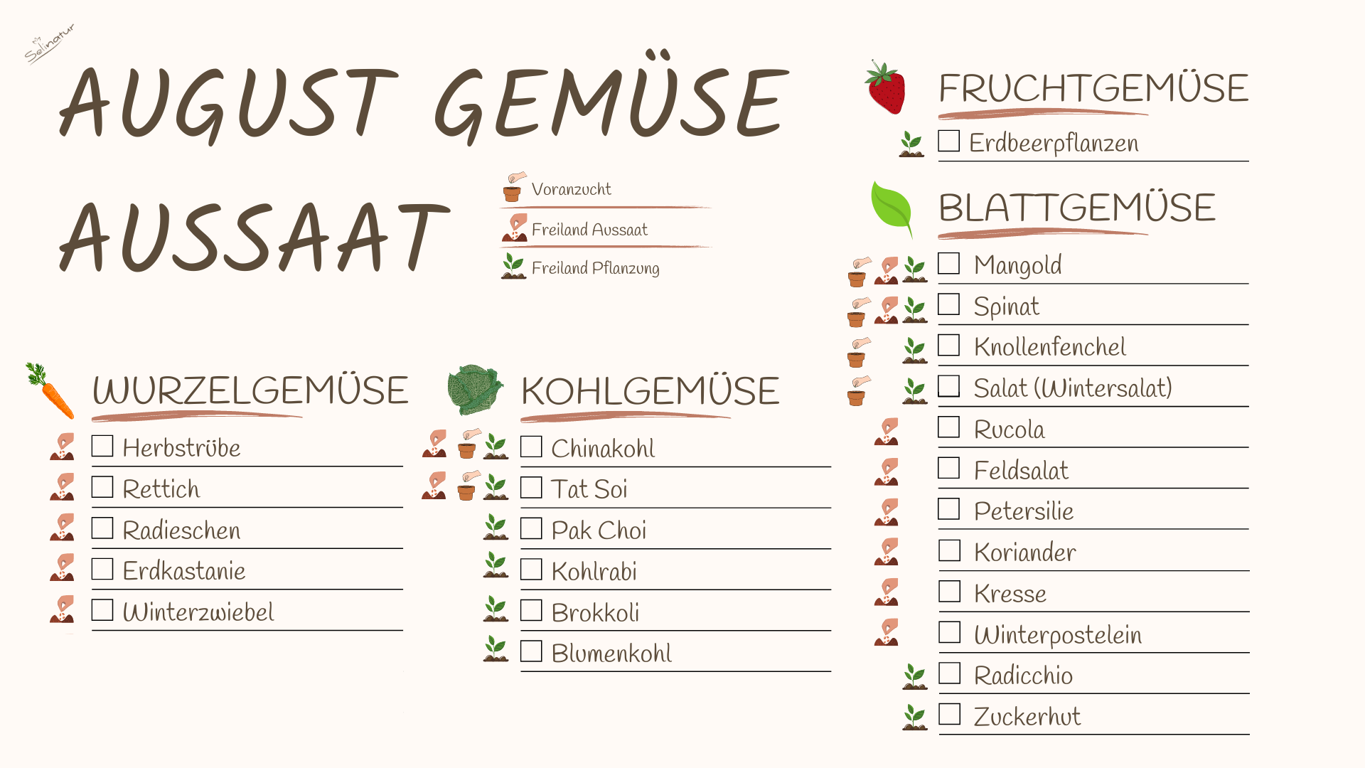 Aussaat Gemüse-Übersichten für jeden Monat – Selinatur